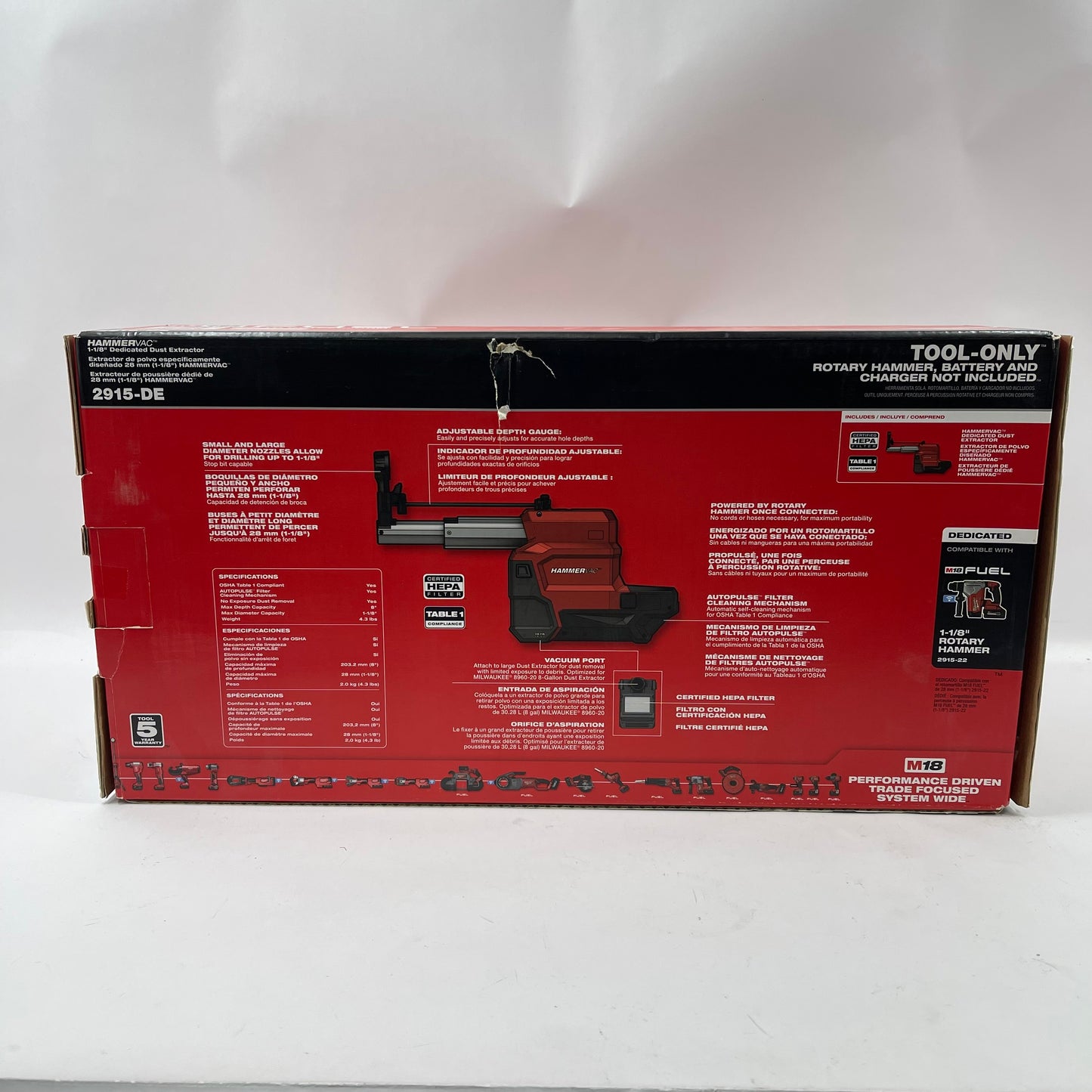 New Milwaukee 2915-DE M18 18V Fuel HammerVac Dedicated Dust Extractor
