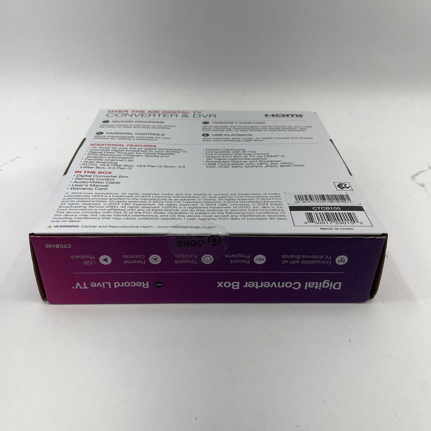 New Core Innovations Over The Air Digital TV Converter & DVR CTCB105