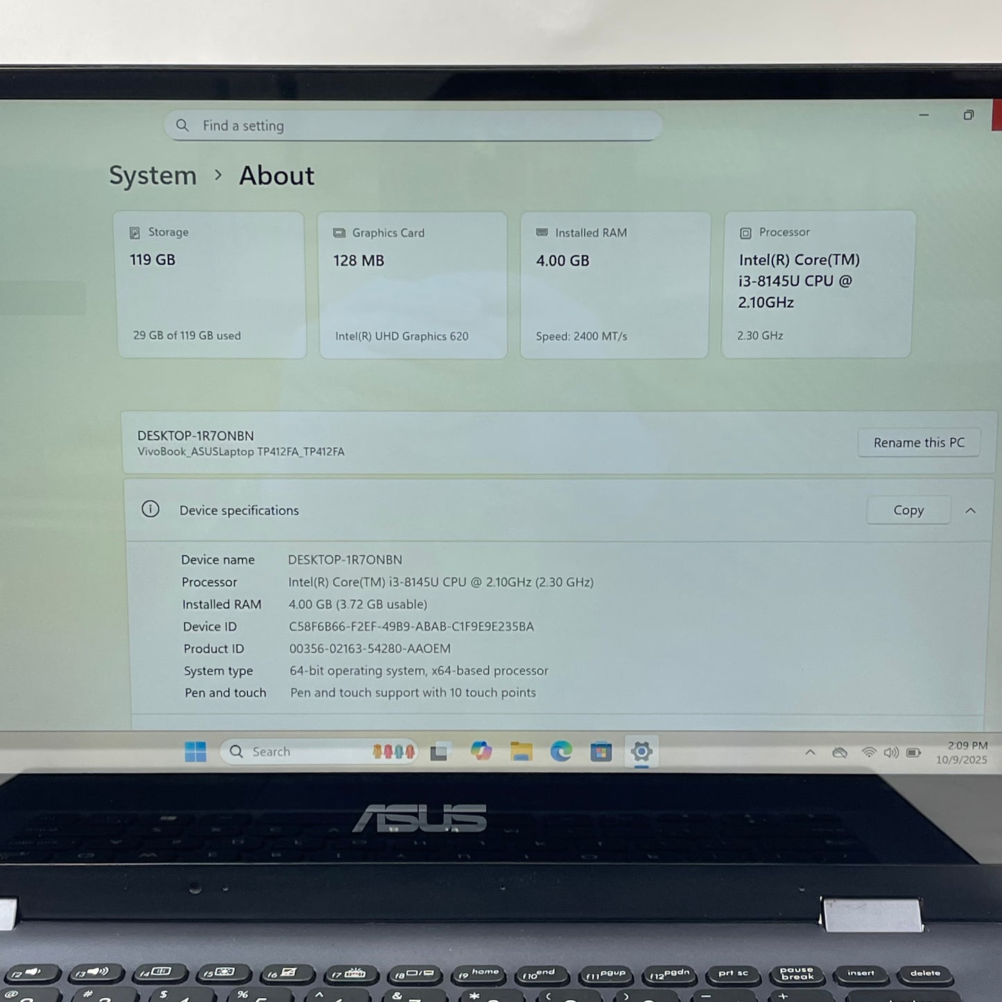 Asus SonicMaster TP412F 14" i3-8145U 2.3GHz 4GB RAM 128GB SSD