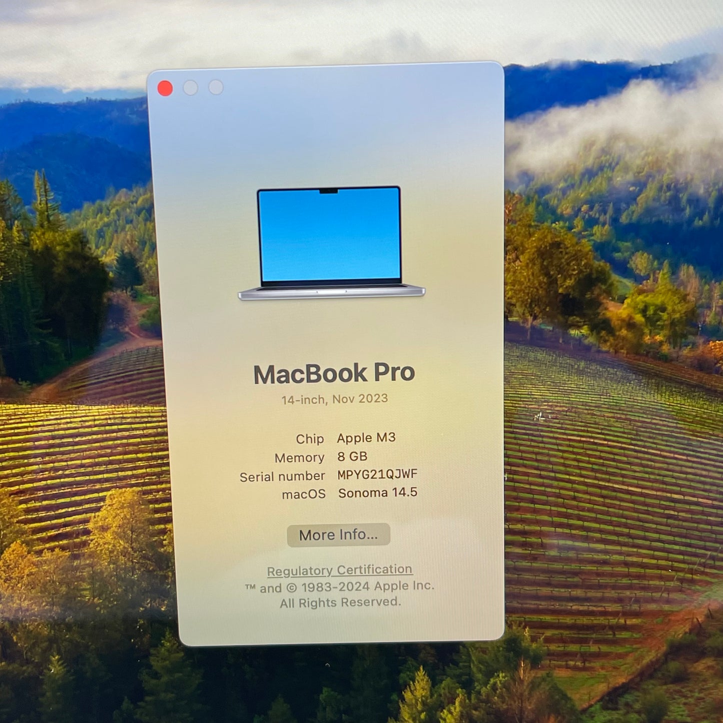 2023 Apple MacBook Pro 14" M3 10C GPU 4.0GHz 8GB RAM 512GB SSD A2918