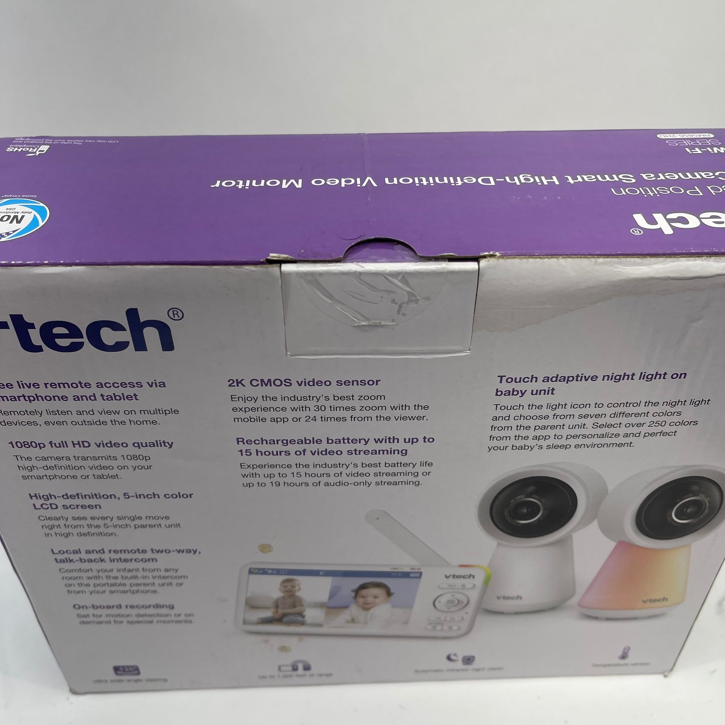 New VTech 2-Camera Smart WiFi Video Baby Monitor White RM5856-2HD