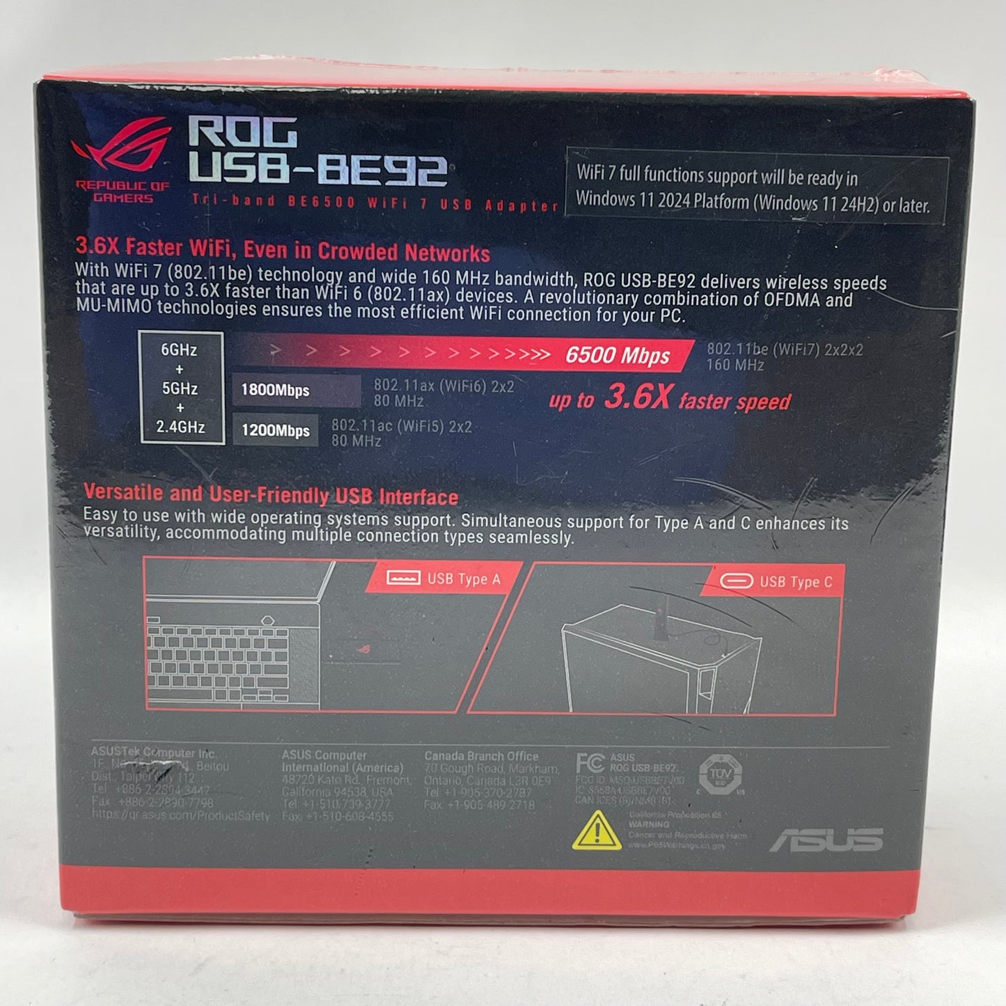 New Asus ROG USB-BE92 Tri-Band BE6500 WiFi 7 USB Adapter