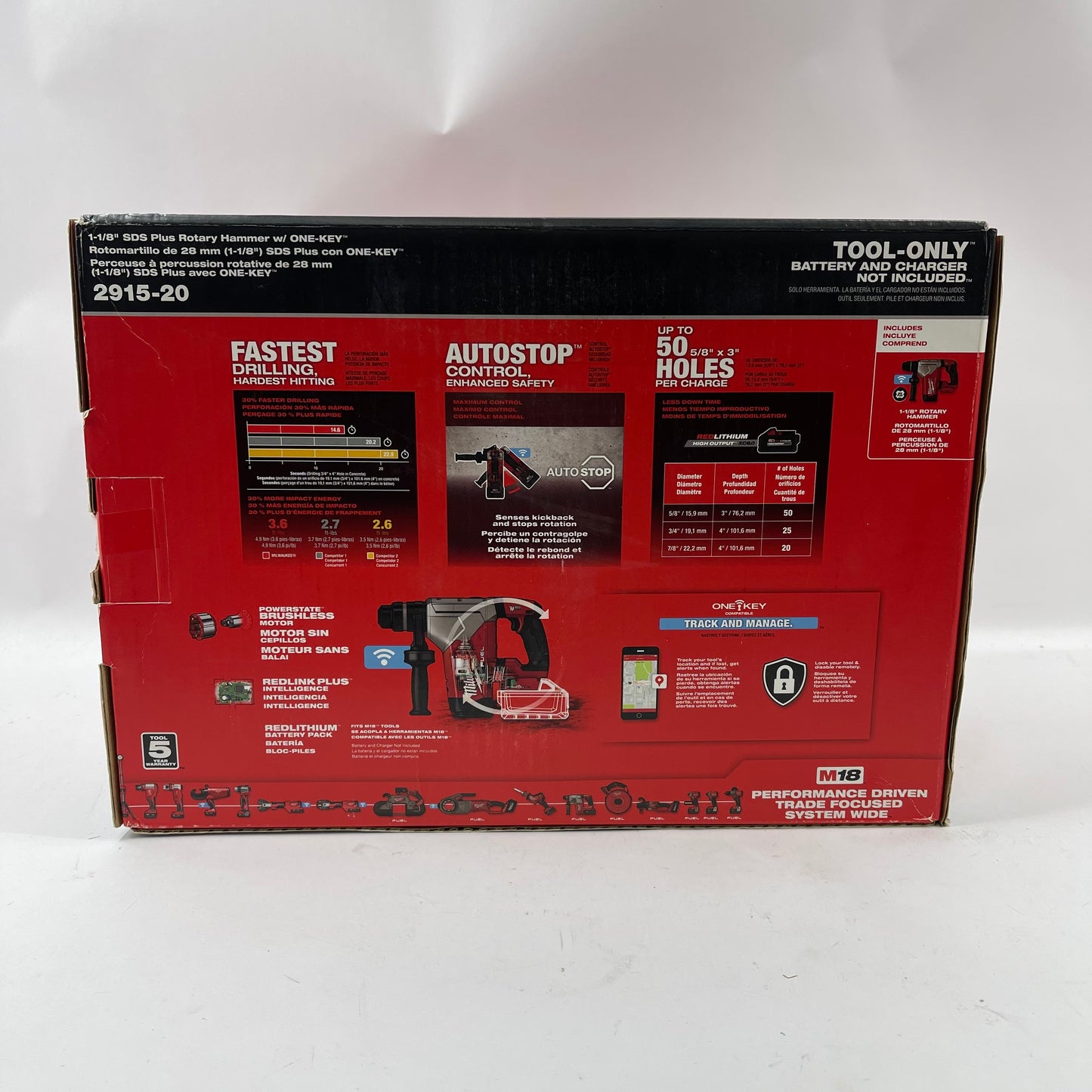 New Milwaukee 2915-20 M18 18V Fuel SDS Plus Rotary Hammer Tool Only