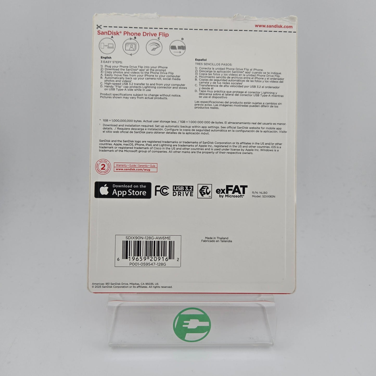 New Sandisk Phone Drive Flip 128GB Dual Lightning to USB Flash Drive
