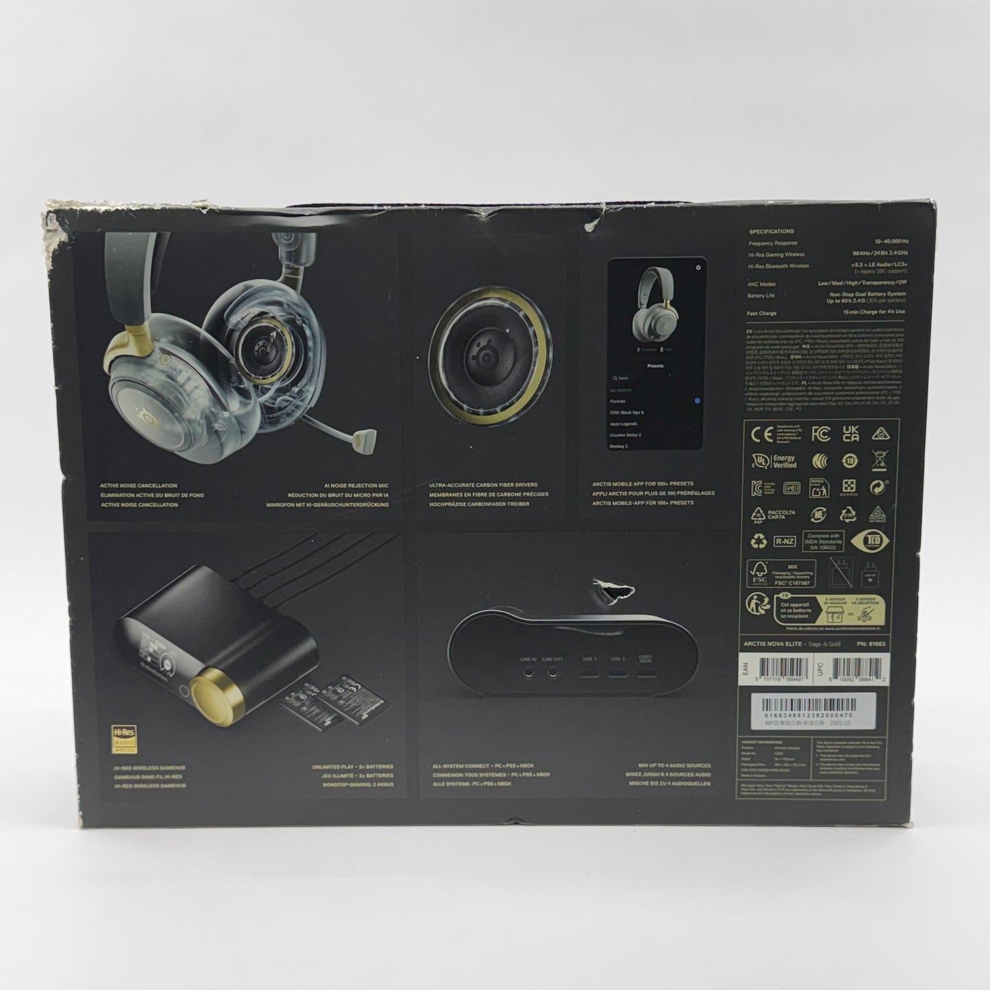 New Steelseries Arctis Nova Elite Sage/Gold 61663 Wireless Gaming Headset