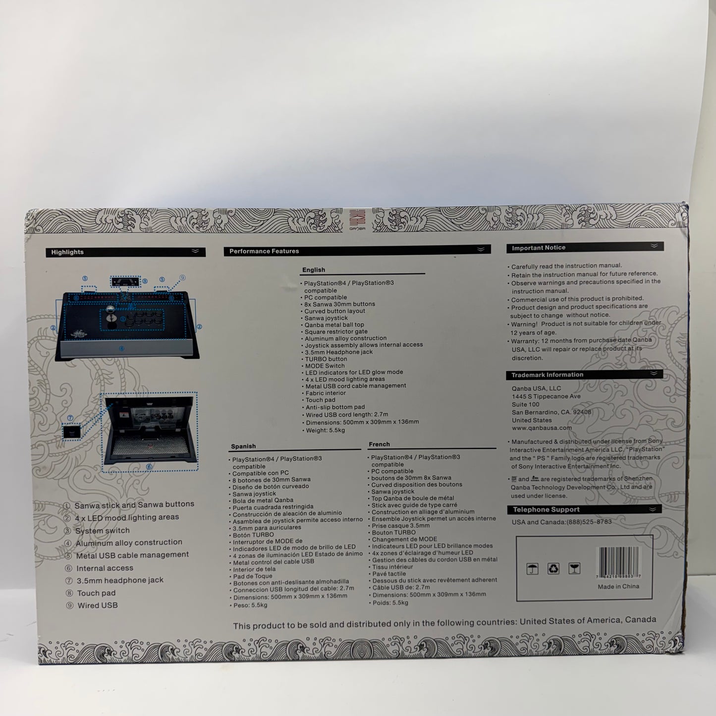 Quanba Dragon Black Q5-PS4-01 Arcade Controller PS3/PS4/PC