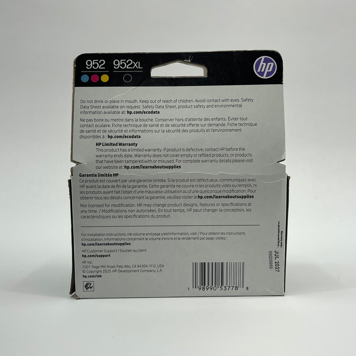 New HP 952 XL 4-Pack N9K28AN Black, Yellow, Cyan and Magenta Ink Cartridge