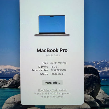 2023 Apple MacBook Pro 14" M2 Pro 16C GPU 3.5GHz 16GB RAM 512GB SSD MPHE3LL/A