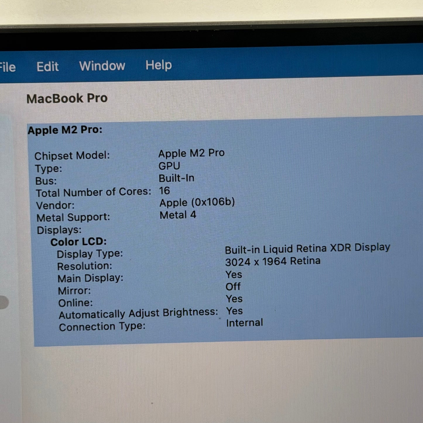 2023 Apple MacBook Pro 14" M2 Pro 16C GPU 3.5GHz 16GB RAM 512GB SSD MPHE3LL/A