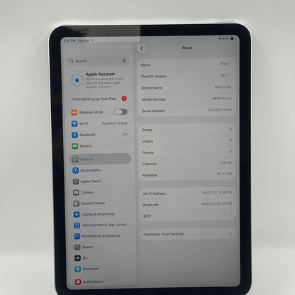 WiFi Only Apple iPad 11" (A16) 128GB Silver MD3Y4LL/A