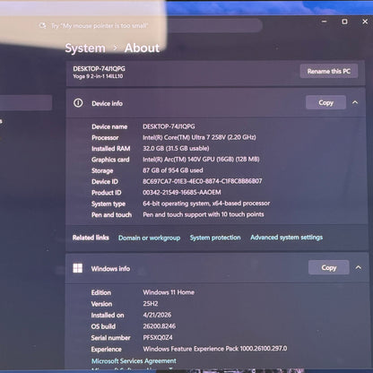 Lenovo Yoga 9i 2-in-1 14ILL10 14" Core Ultra 7 258V 2.2GHz 32GB RAM 1TB SSD
