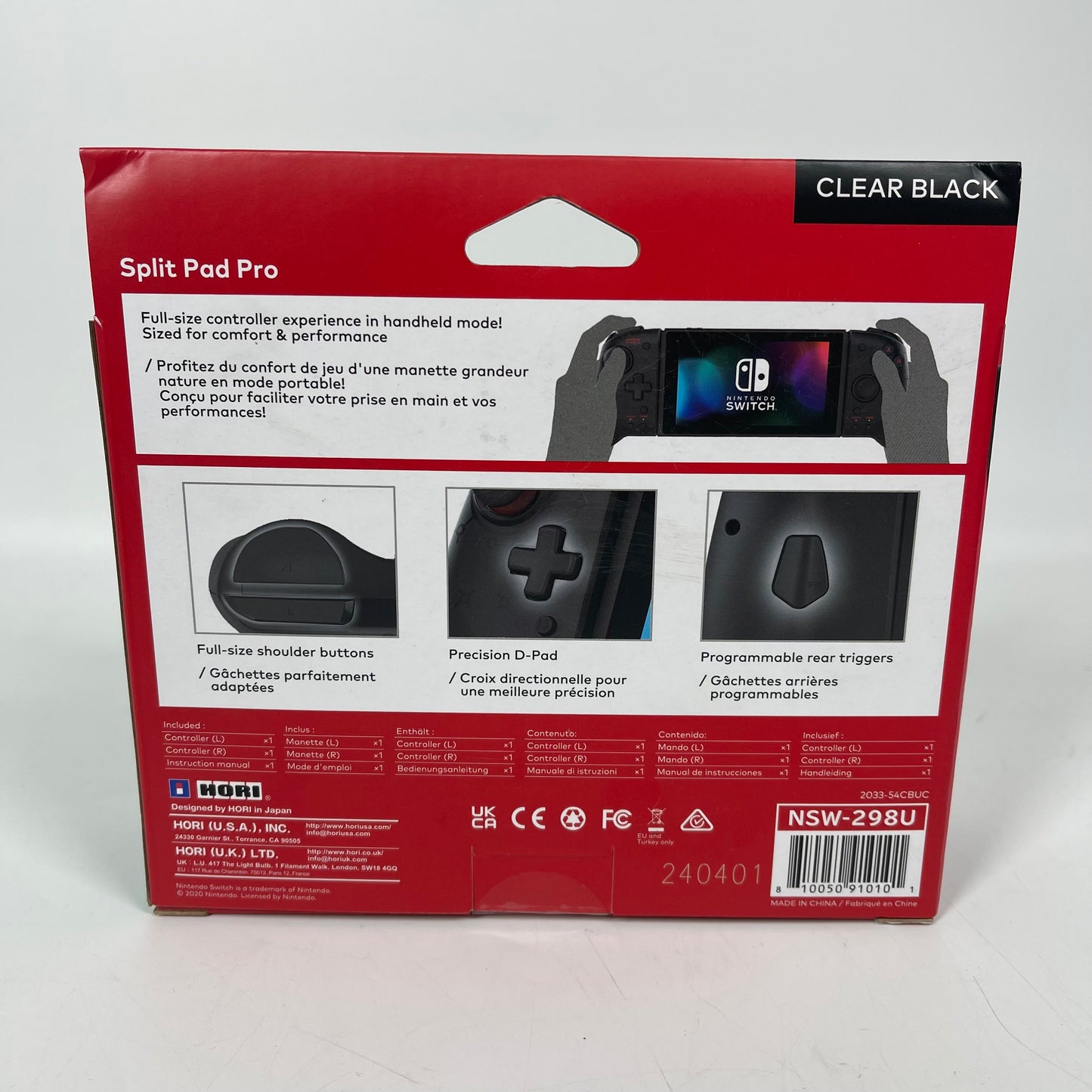 New Hori Split Pad Pro Controller For Nintendo Switch Black NSW-298U