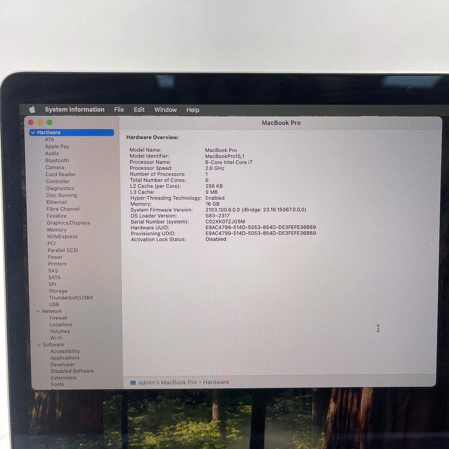 2018 Apple MacBook Pro 15" i7 2.6GHz 16GB RAM 512GB SSD Silver A1990