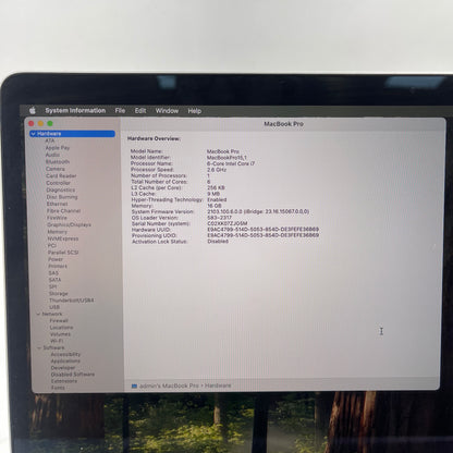2018 Apple MacBook Pro 15" i7 2.6GHz 16GB RAM 512GB SSD Silver A1990