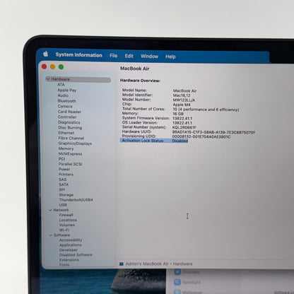 2025 Apple MacBook Air 13.6" M4 8C GPU 4.5GHz 16GB RAM 256GB SSD A3240