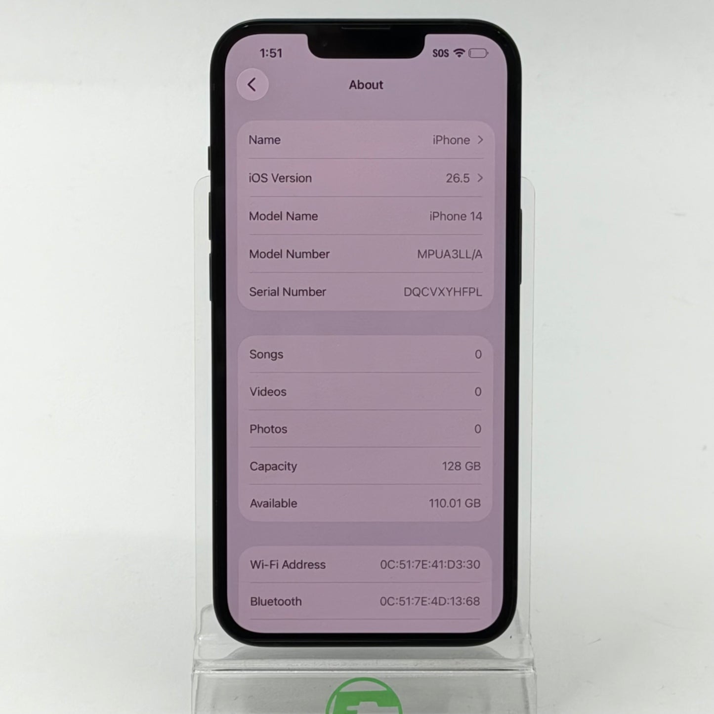 Factory Unlocked Apple iPhone 14 128GB Midnight MPUA3LL/A