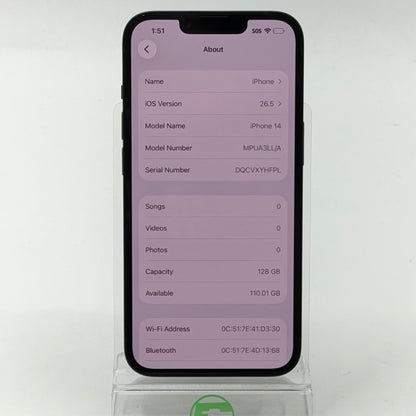 Factory Unlocked Apple iPhone 14 128GB Midnight MPUA3LL/A