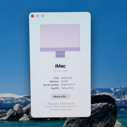 2024 Apple iMac 24" M4 10 Core 4.5GHz 16GB RAM 256GB SSD Purple A3137