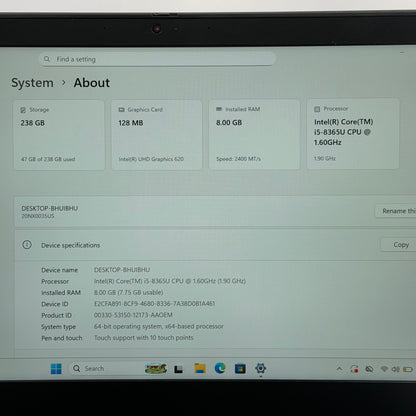 Lenovo ThinkPad T490s 20NX-0035US 14" i5-8365U 1.9GHz 8GB RAM 256GB SSD