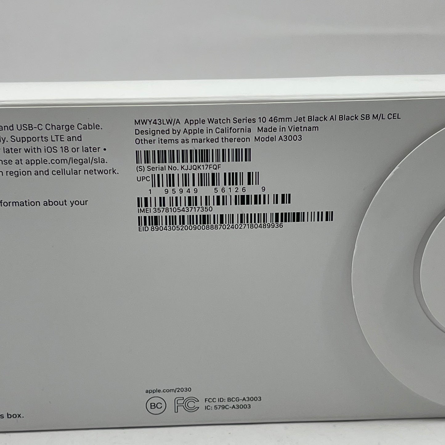 New Unlocked Apple Watch Series 10 46MM Silver Aluminum Black Sport Band A3003