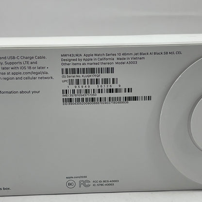 New Unlocked Apple Watch Series 10 46MM Silver Aluminum Black Sport Band A3003