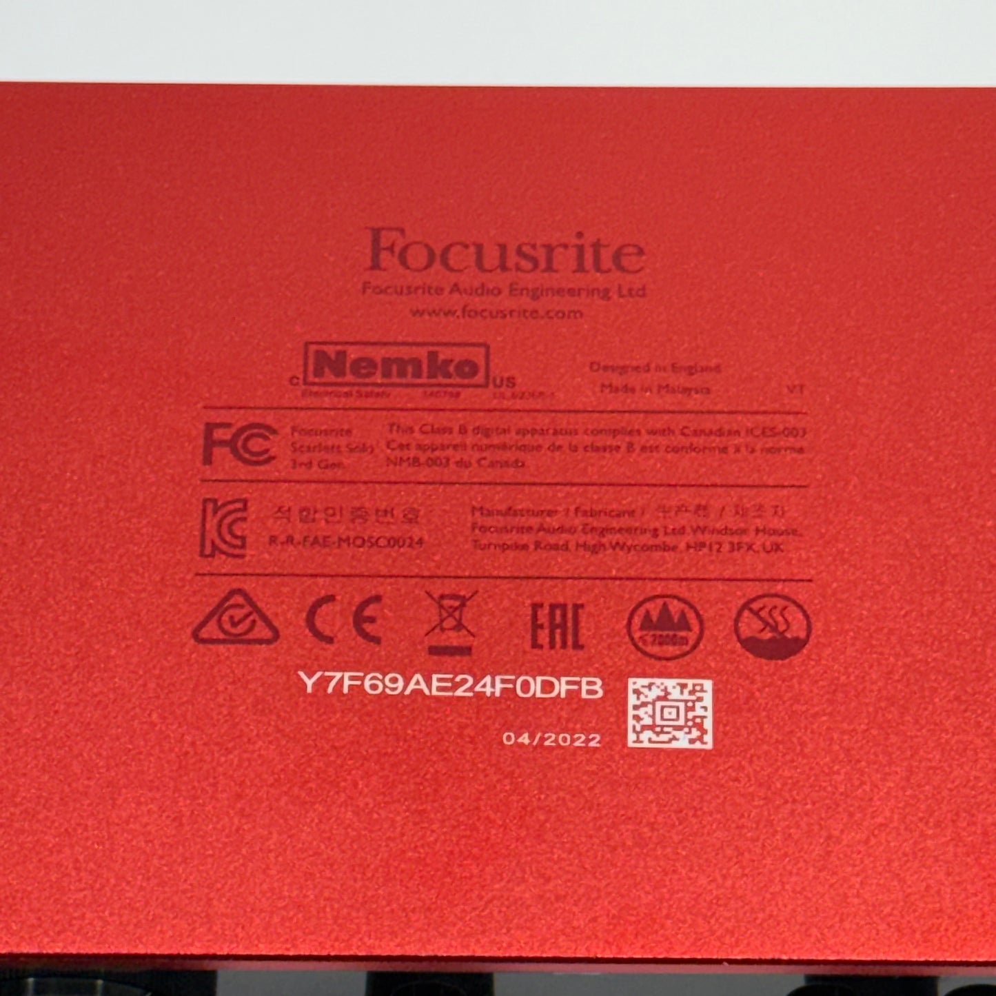 Focusrite Scarlett Solo 3rd Gen USB Audio Interface MOSC0024