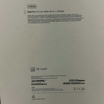 Factory Unlocked Apple iPad Pro 13" M4 256GB Space Black MVXR3LL/A