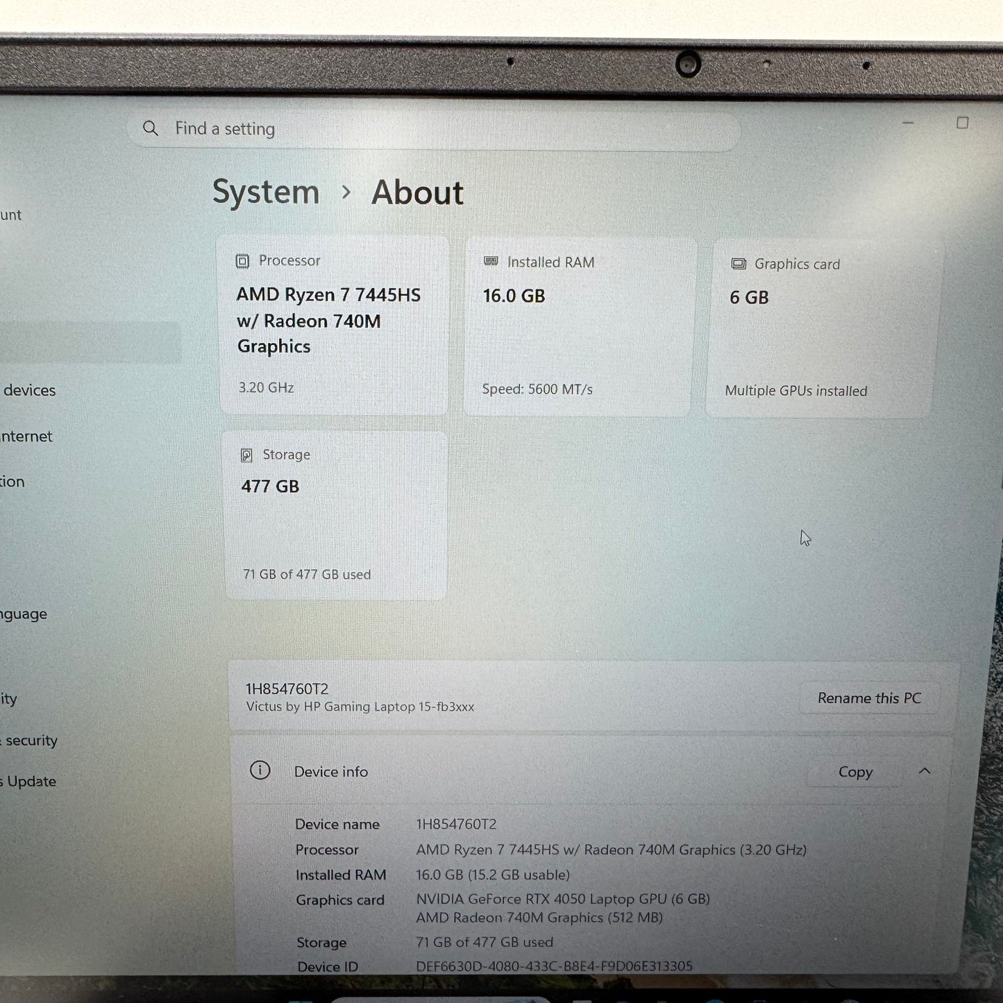 HP Victus 15-FB3093DX 15.6" Ryzen 7 7445HS 16GB RAM 512GB SSD GeForce RTX 4050
