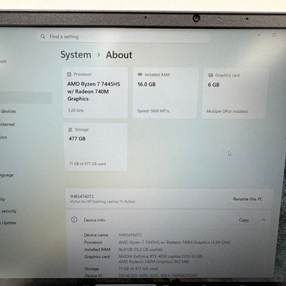 HP Victus 15-FB3093DX 15.6" Ryzen 7 7445HS 16GB RAM 512GB SSD GeForce RTX 4050