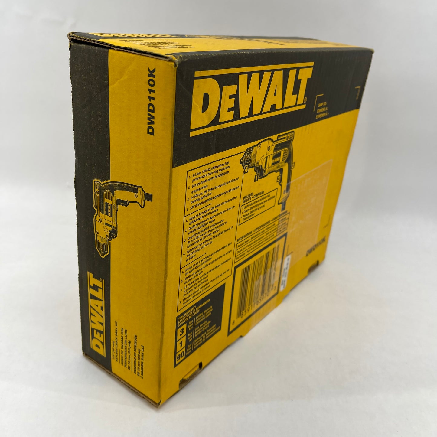 New DeWalt DWD110K 8 AMP Corded 3/8 in. Variable Speed Drill