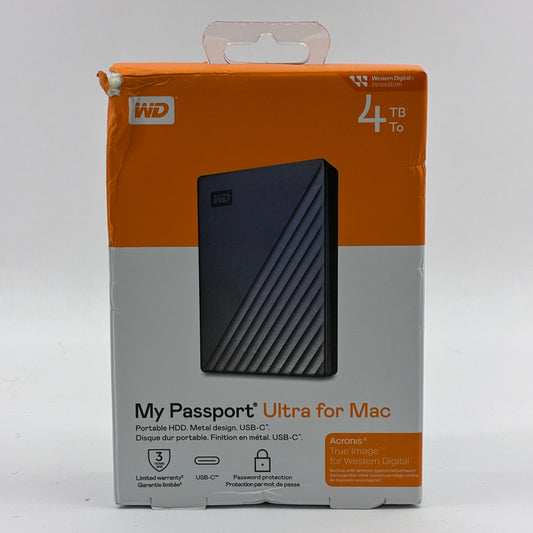 New Western Digital WD My Passport Ultra for Mac 4TB USB-C to USB-C/USB-A HDD