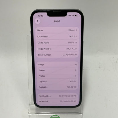 Factory Unlocked Apple iPhone 14 128GB Midnight MPUA3LL/A