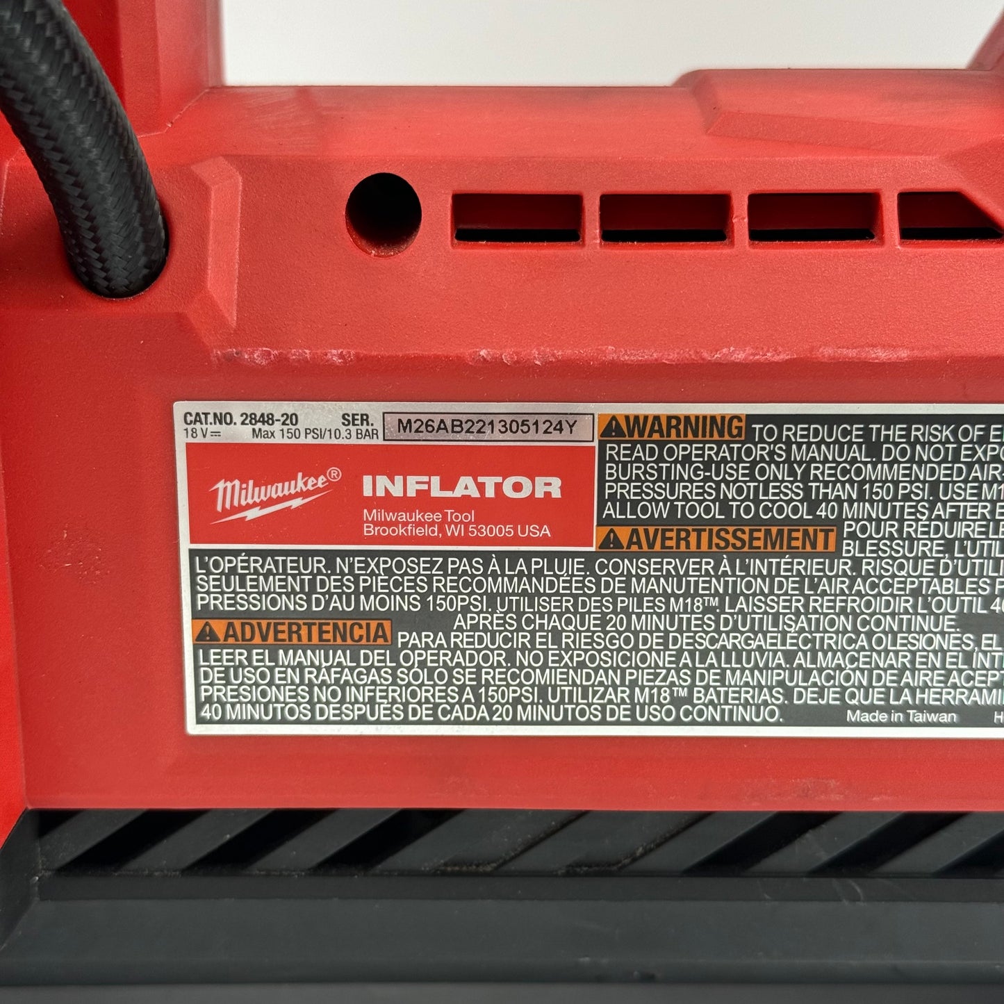 Milwaukee 2848-20 M18 18V Compact Inflator Tool Only