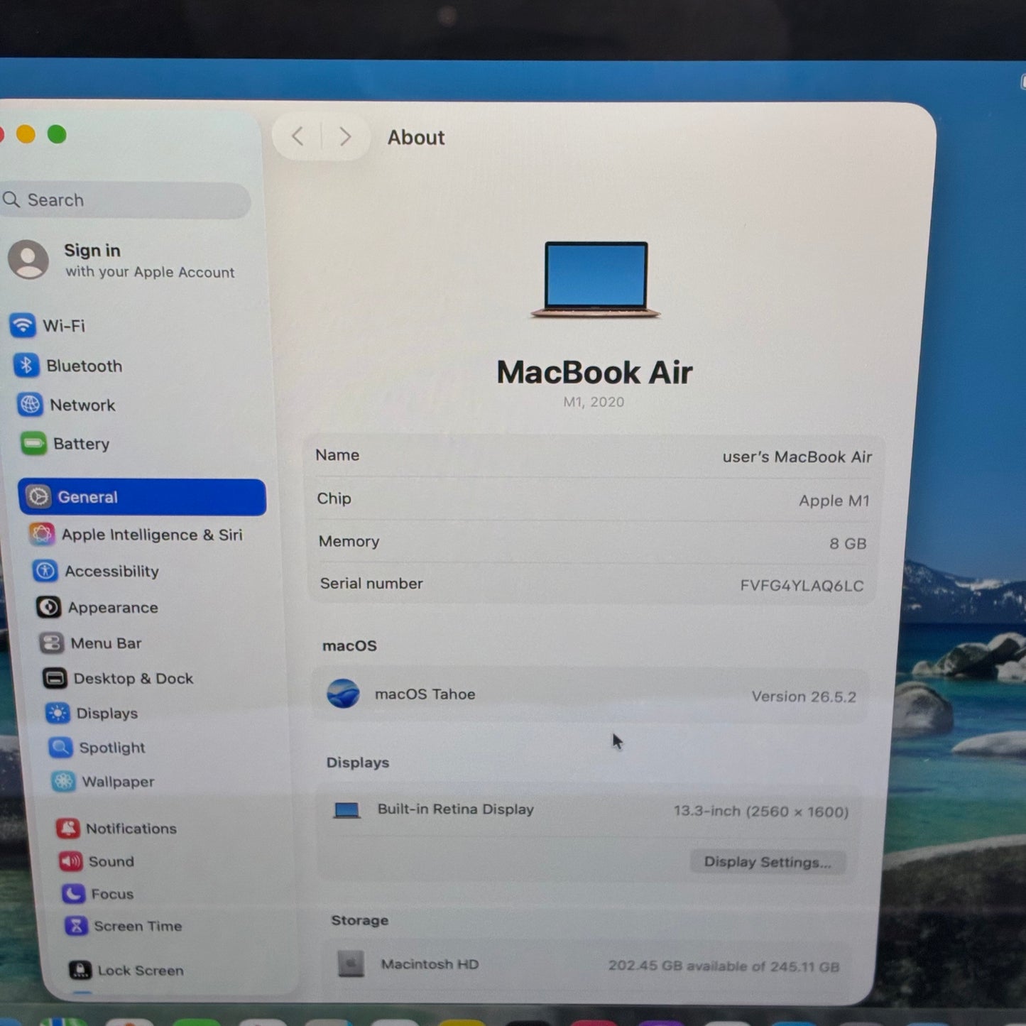 2020 Apple MacBook Air 13.3" M1 7C GPU 3.2GHz 8GB RAM 256GB SSD A2337