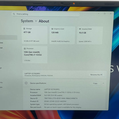 Asus Vivobook 16 F1605VA 16" i7-1355U 1.7GHz 16GB RAM 512GB SSD Intel Iris Xe 