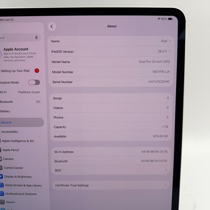 WiFi Only Apple iPad Pro 13" M5 1TB Silver MDYP4LL/A