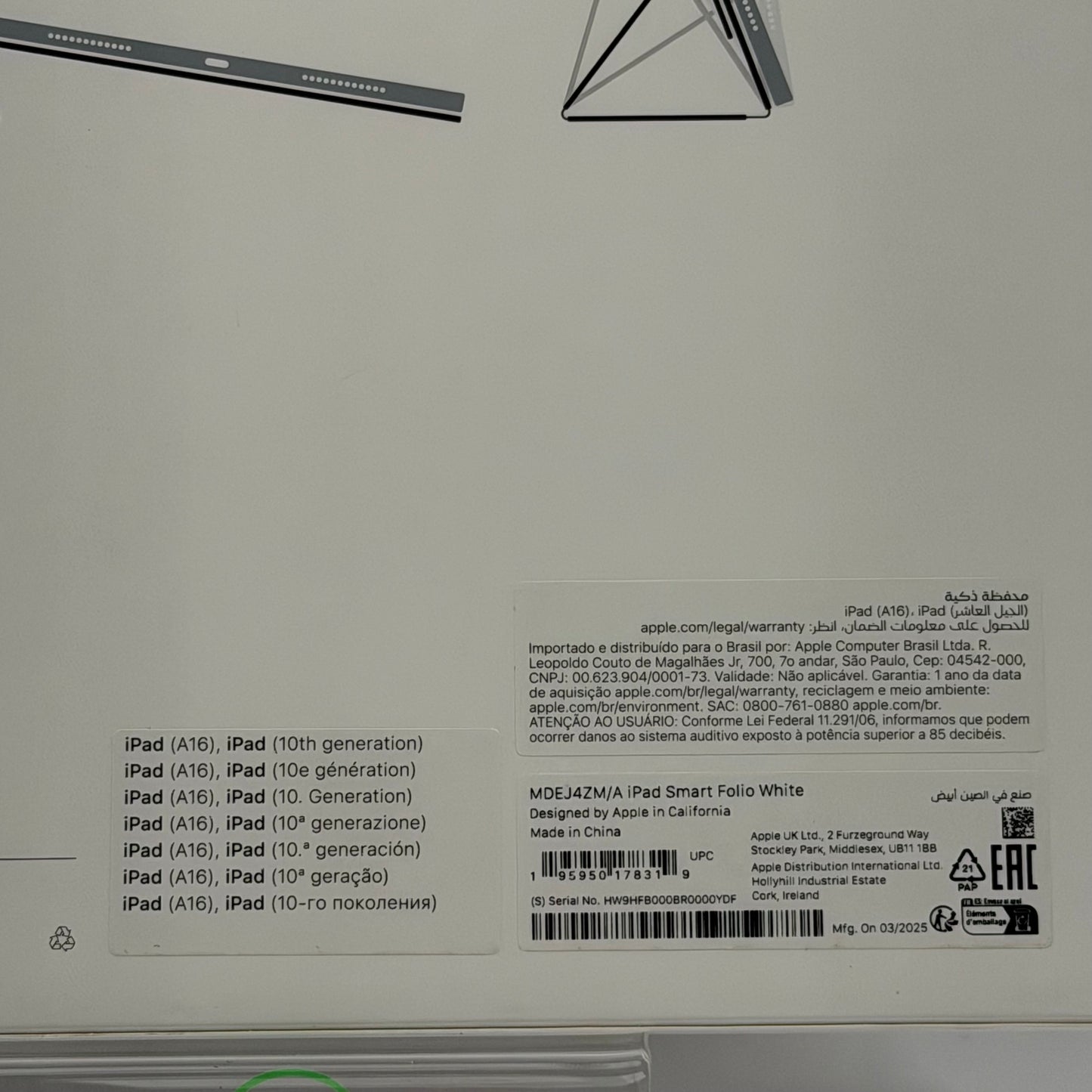 New Apple Smart Folio for iPad (A16, 10th Gen) 11" Smart Folio White MDEJ4ZM/A