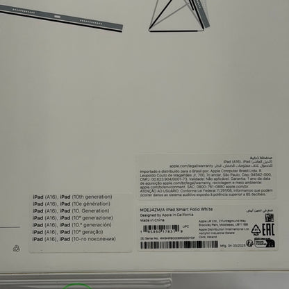 New Apple Smart Folio for iPad (A16, 10th Gen) 11" Smart Folio White MDEJ4ZM/A