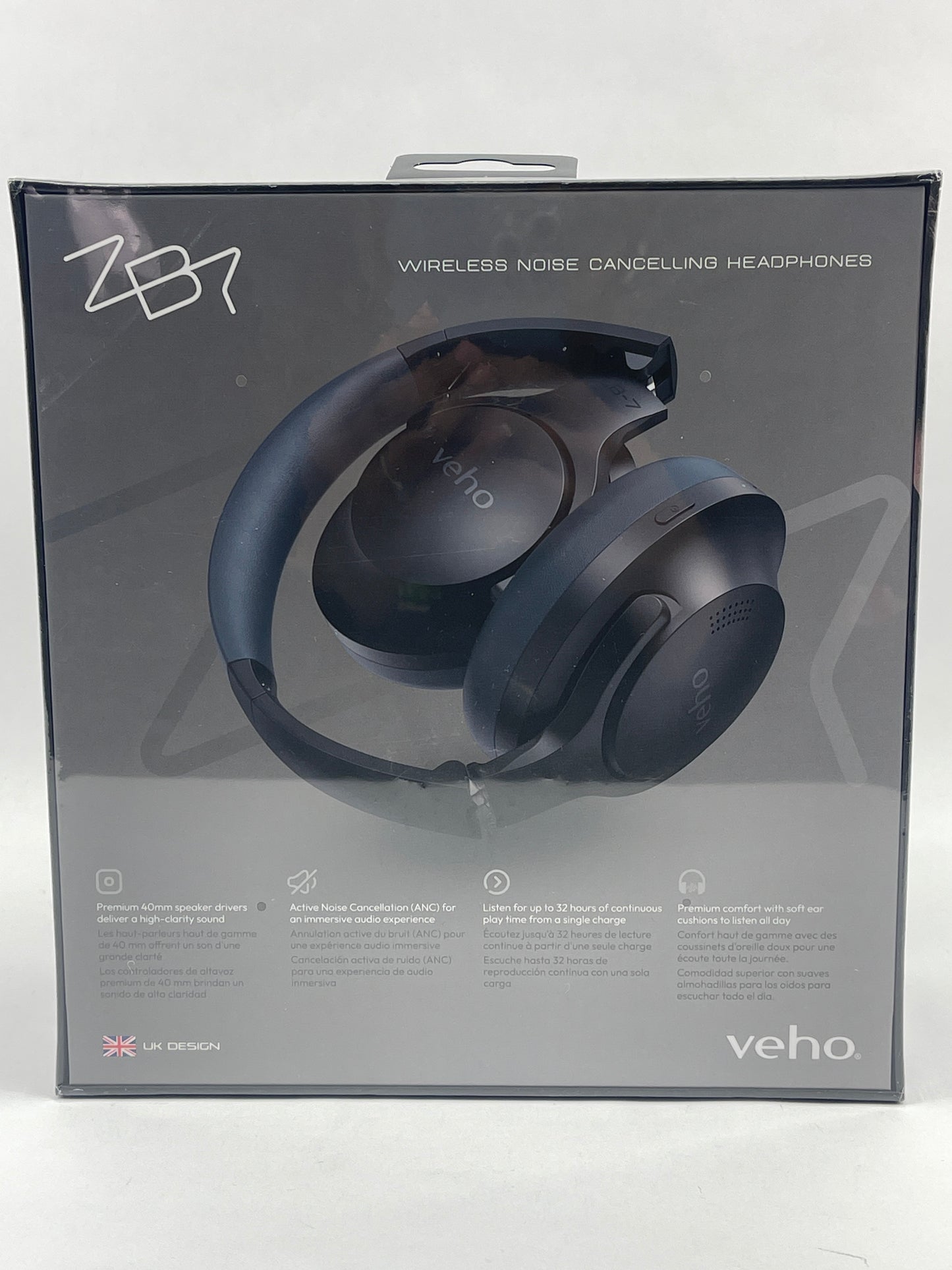 New Veho ZB-7 ANC Wireless Over-Ear Bluetooth Headphones Black VEP-024-ZB7-B