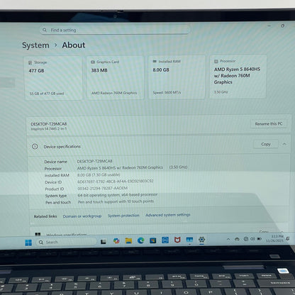 Dell Inspiron 14 P186G 14" Ryzen 5 8640HS 3.5GHz 8GB RAM 512GB SSD