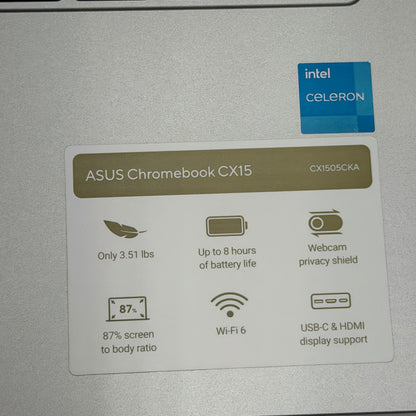 Asus Chromebook CX1 CX1505CKA 15.6" Celeron N4500 1.1GHz 4GB RAM 128GB SSD