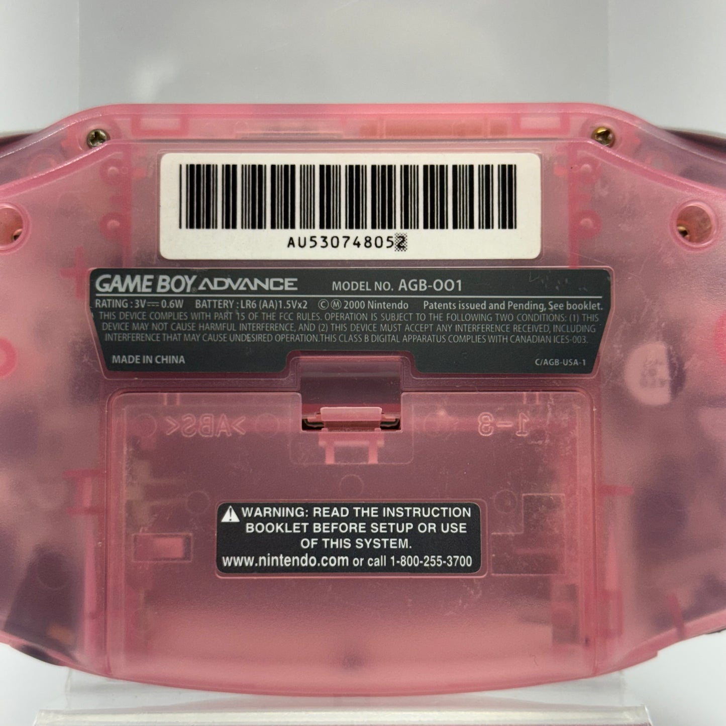 Nintendo Game Boy Advance Handheld Game Console Only AGB-001 Clear Pink Fuschia