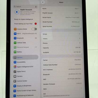 Unlocked Apple iPad Pro 11" M5 256GB Space Black ME2N4LL/A