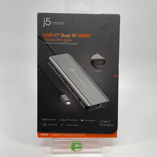New J5Create USB-C Dual 4K HDMI 10Gbps Mini Dock JCD398