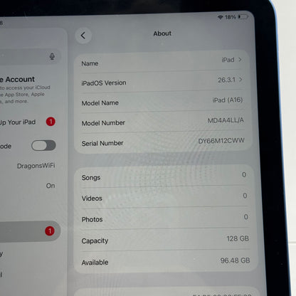 WiFi Only Apple iPad 11" (A16) 128GB Blue MD4A4LL/A