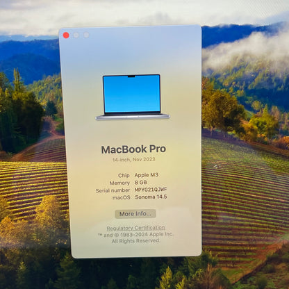 2023 Apple MacBook Pro 14" M3 10C GPU 4.0GHz 8GB RAM 512GB SSD A2918
