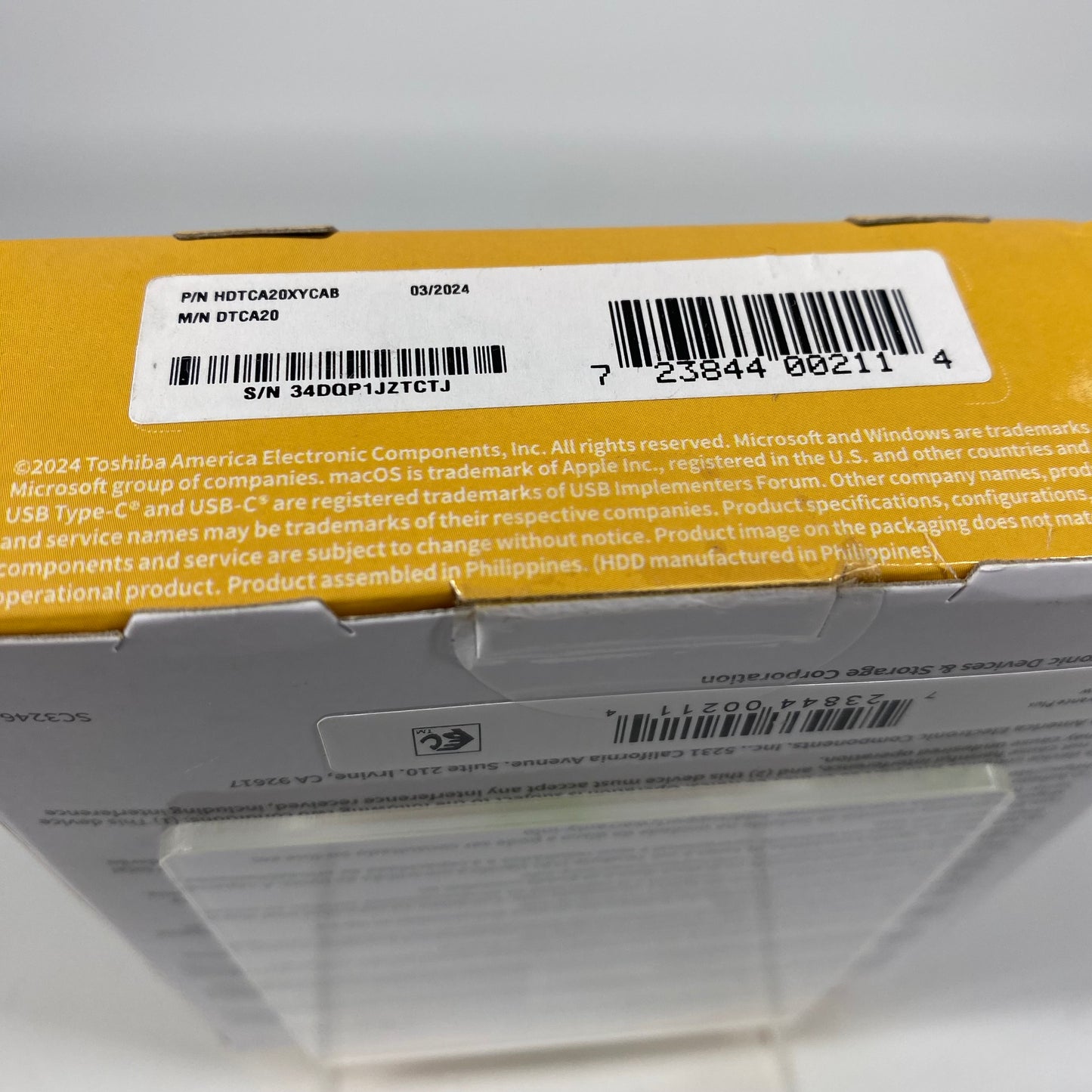 New Toshiba Portable Canvio Advance Plus 2TB External HDD DTCA20 Yellow