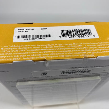 New Toshiba Portable Canvio Advance Plus 2TB External HDD DTCA20 Yellow