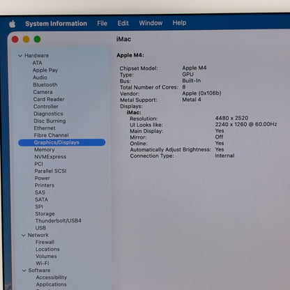 2024 Apple iMac 24" M4 8 Core 4.5GHz 16GB RAM 256GB SSD Silver A3247