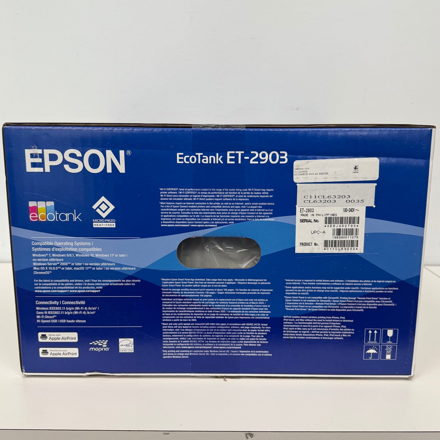 New Epson EcoTank 2903 Wireless Printer ET-2903